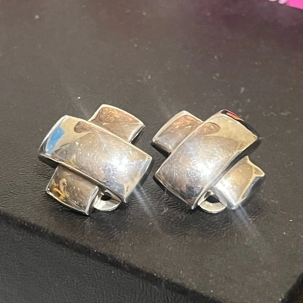 925 Italy Vintage Criss Cross Clip Earrings